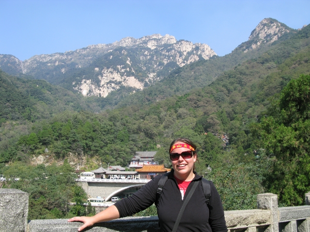 On the climb down.  The mountain behind me is the one we climbed.