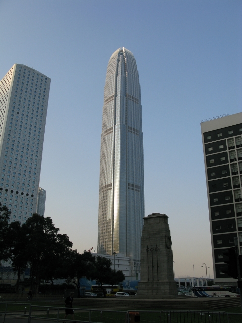 A view of a building in the financial district on the island. 