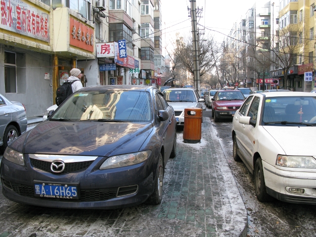 I've seen cars park on the sidewalk before but this is ridiculous! :)